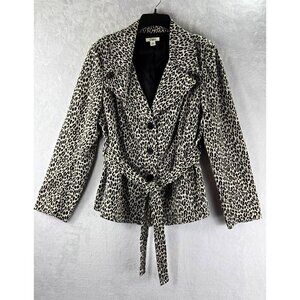 Leopard Print Jacket Blazer L Knit Black White CATO Career Travel Casual Comfort